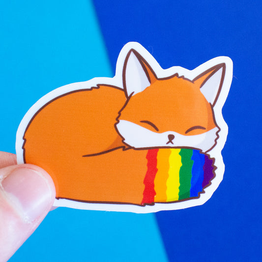 Queer raccoon with rainbow flag sticker