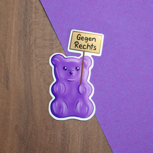 Gummibärchen gegen Rechts mit Schild Sticker