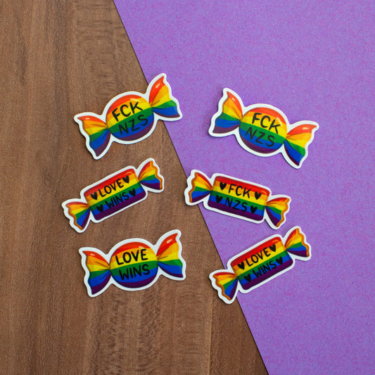 Sticker Set Rainbow Candy "FCK NZS" and "LOVE WINS"