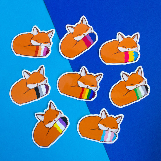 Queer raccoon with rainbow flag sticker